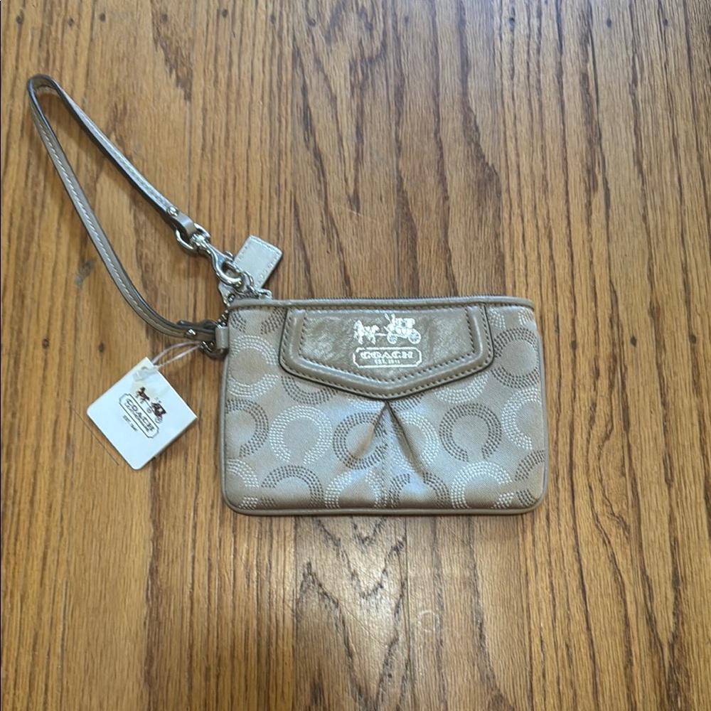 Coach Tan Wristlet with Signature Pattern